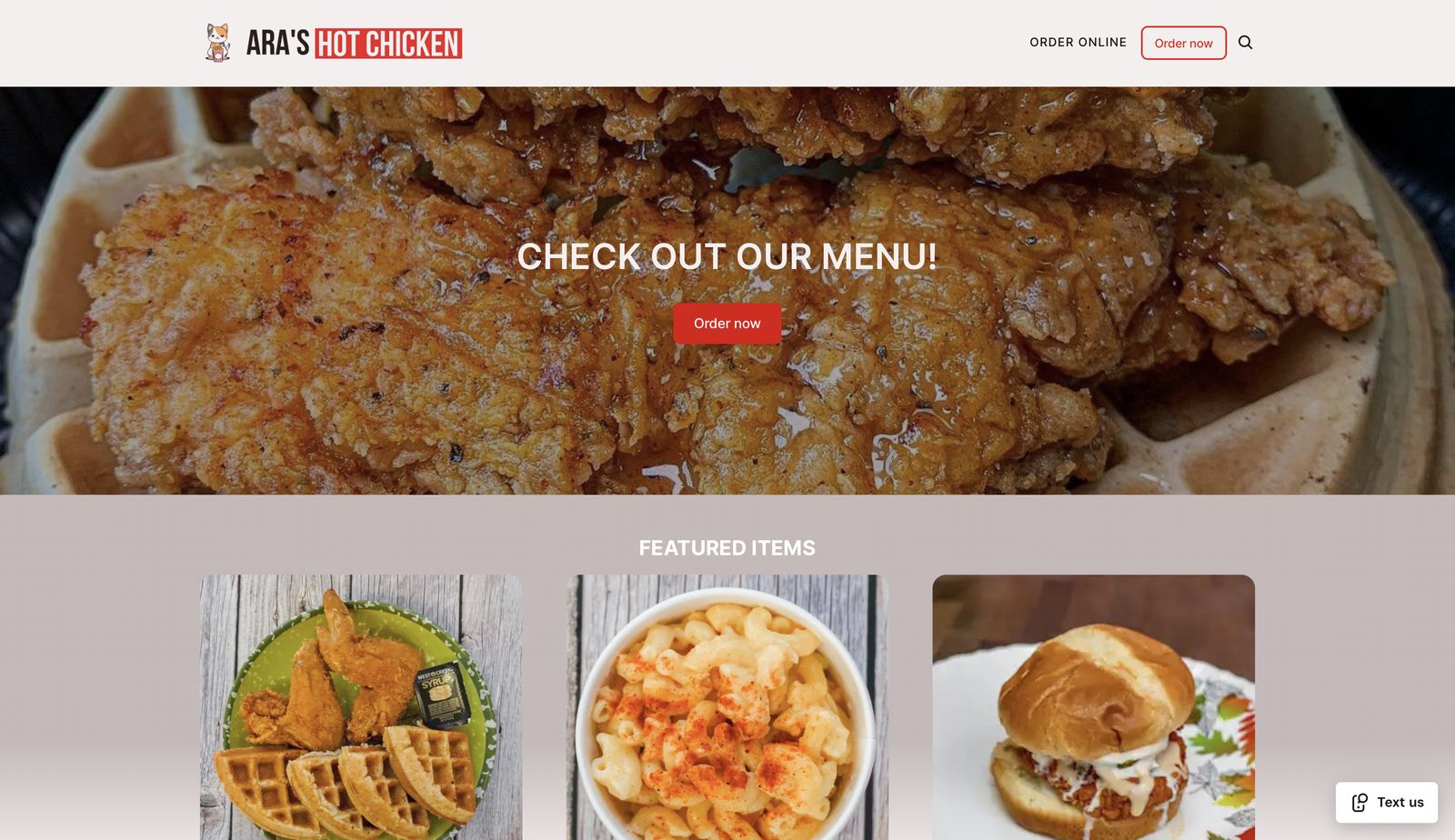 Ara's Hot Chicken website